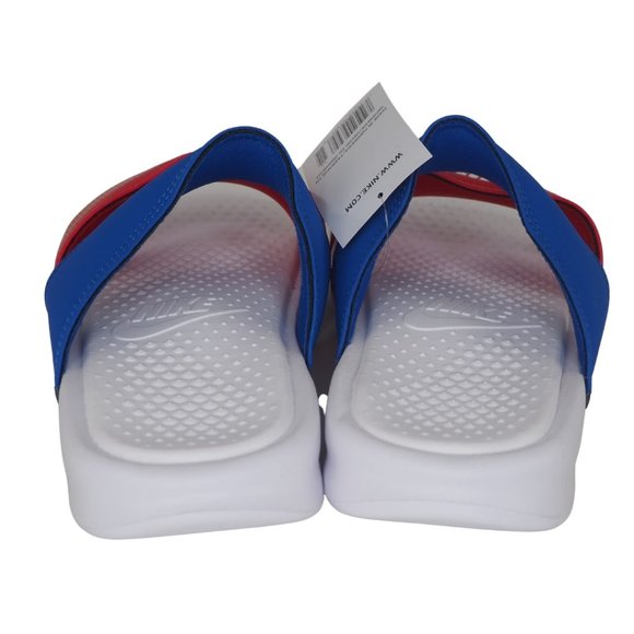 Nike Womens Benassi Duo Ultra Leather Slides Sandals Red/Blue/White Size 8 New - Picture 6 of 10